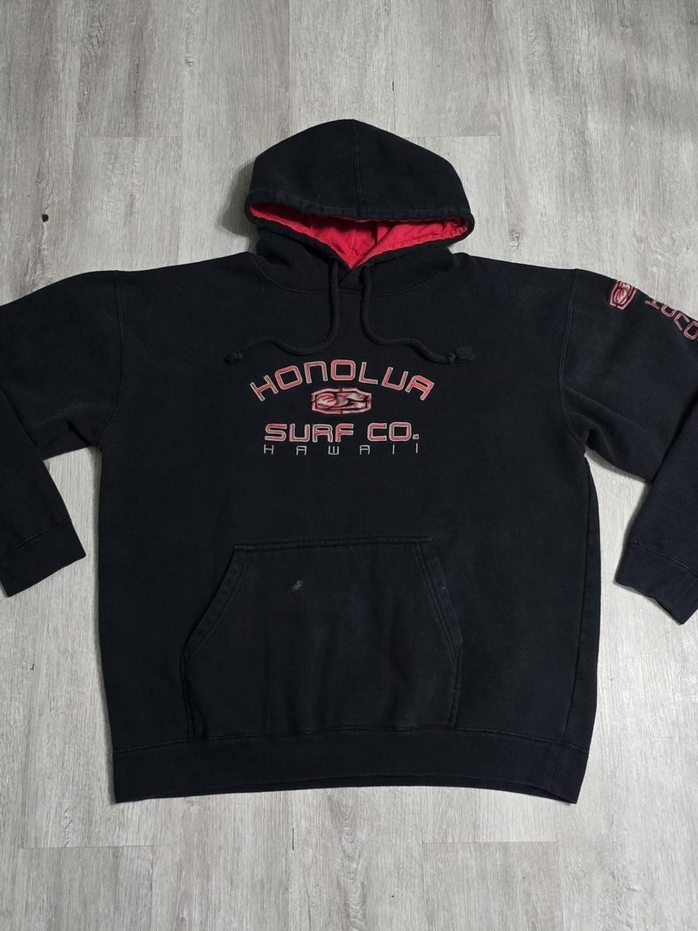 Vintage Y2K Honolua Surf Co. Hawaii Black Hoodie Skate Surf Script Sleeve Hit
